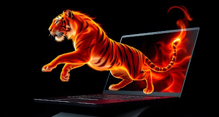 Tiger Leaping from a Laptop