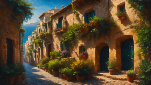 A-Painting-of-a-street-in-a-old-Mediterranean-village