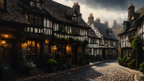 A-cobbled-street-in-an-English-town-in-the-1800s